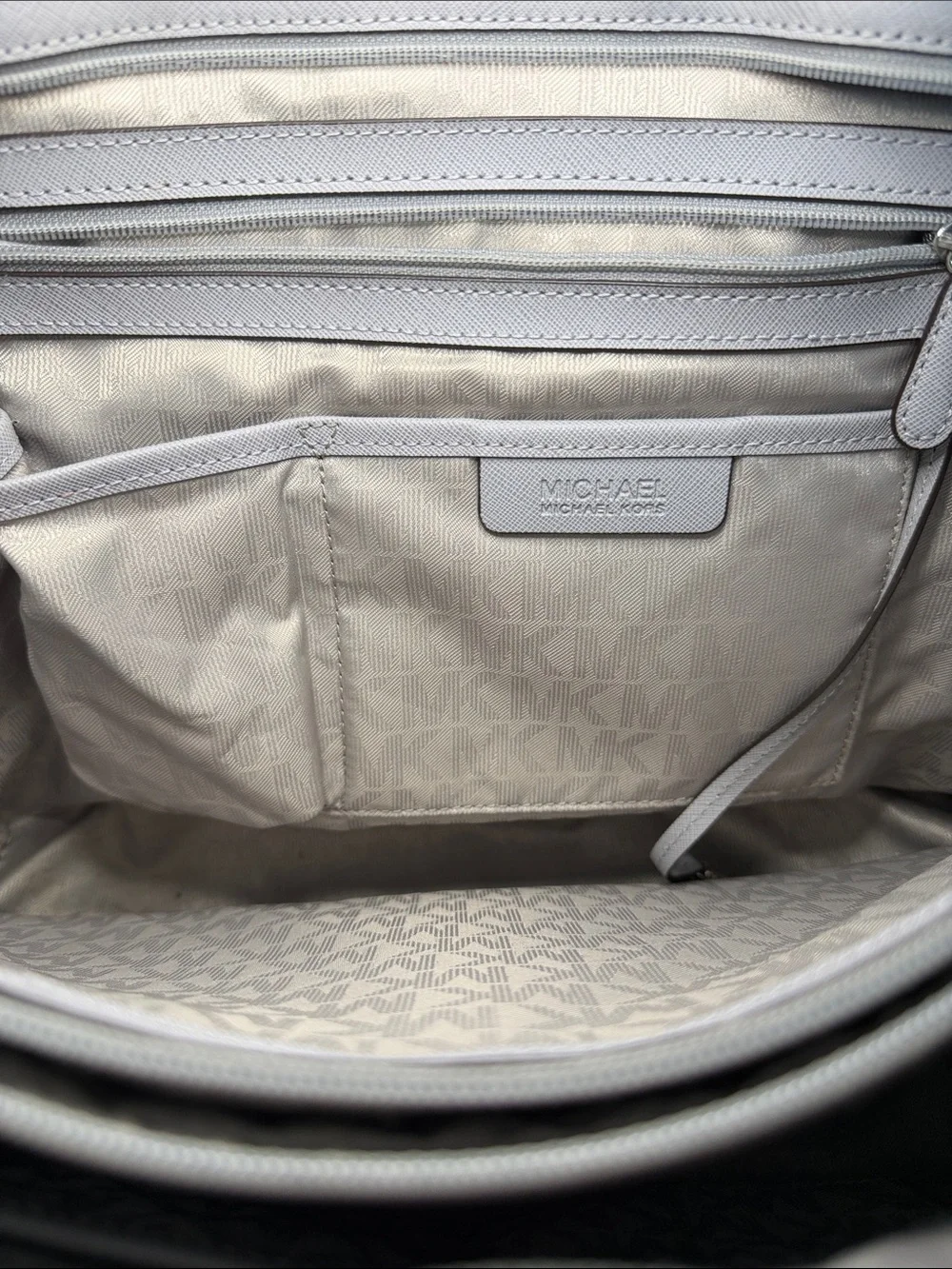 Michael Kors Light Gray Saffiano Tote with MK Charm